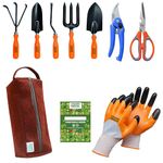 Anandi Green's Metal Agriculture Gardening Tools Kit-10 Pcs (Cultivator, Fork, Trowels, Weeder, Garden Gloves, Pruner Cutter, Scissors, Seeds Packet, Tool packet) | Gardening Tools Set For Home Garden