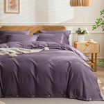 JELLYMONI Purple 100% Washed Cotton Duvet Cover Set, 3 Pieces Luxury Soft Bedding Set with Buttons Closure. Solid Color Pattern Duvet Cover Queen Size(No Comforter)