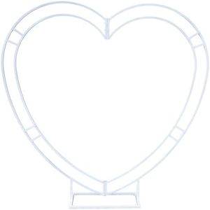 Angela Flower White 6.56ft Heart Shaped Dual Tube Metal Wedding Arch Backdrop with Base Flowers Arrangement Balloon Arch Stand Decor for Party/Ceremony/Birthday Party/Anniversary/Event