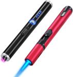 2 Pack Candle Lighter Electric Butane Torch Lighter Plasma Dual Arc Lighter USB Rechargeable Lighter Safety Switch Flameless Windproof Refillable Butane Long Lighter for Camping BBQ Home Kitchen Grill