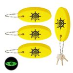 4pcs Floating Keychains, Glow in The Dark Floating Key Chain Oval Foam Floating Key Rings Boat Key Float Accessories for Boating Fishing Surfing Sailing Outdoor Water Sports (Yellow)