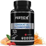 Fertiox Tongkat Ali and Cordyceps Supplement - Premium Raw Extract - 6000mg Tongkat Ali and 3000mg Cordyceps Equivalent I Energy, Immunity, Vitality Support for Men & Women, pure extracted raw ingredients, double action, ageless, max enhancing,atp energy supplement I 60 Vegetable Capsules I Made in Canada