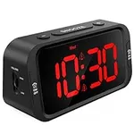 Odokee Digital Dual Alarm Clock for Bedroom, Easy to Set, 0-100% Dimmer, USB Charger, 5 Sounds Adjustable Volume, Weekday/Weekend Mode, Snooze, 12/24Hr, Battery Backup, Compact Clock for Bedside(Red)