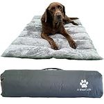 A WOOF LIFE Large Travel Dog Bed. Indoor & Outdoor Portable Roll Up Mat with Water Resistant Base and Soft Upper-side. Great for a Garden, Camping, Car Boot, Crate, or Office.