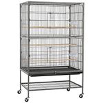 Costoffs 132cm Extra Large Rolling Metal Bird Cage Parrot Cage for Lovebird Cockatoo Conure with 3 Perches/4 Feeders/Extra Storage Shelf Black