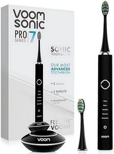 Voom Sonic Pro 7 Series Rechargeable Electronic Toothbrush, Advanced Oral Care Technology, 2-Minute Timer w/Quadrant Pacing, 5 Adjustable Speeds, Magnetic Levitation, 100% Waterproof, Black (VM-20946)