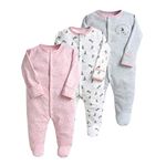 Minizone Baby Pyjama 3PCS, Long Sleeve Romper with Footies Cotton Onesie Jumpsuit 0-3 Months