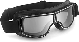Motorcycle Goggles Vintage Anti Fog Pilot PU Leather Glasses Dustproof ATV Off Road Motorbike Helmet Eyewear Protect for Ridding Motorcross Classes Aviator Goggles (Black&gray Lens)