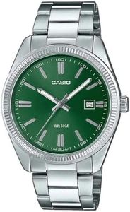 Casio Montre Quartz Unisexe 39.00mm avec Cadran Vert analogique et Bracelet en Bracelet en Acier Argent MTP-1302PD-3AVEF