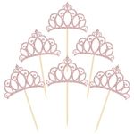 Donoter 48 Pieces Rose Gold Glitter Princess Crown Cupcake Toppers Picks for Birthday Baby Shower Party Cake Decorations