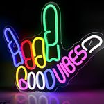 LightingWill Good Vibes Neon Sign, Dimmable Neon Light Sign With Switch, 5V USB Powered LED Light Up Signs for Wall Decor, Game Room, Bedroom, Party Club Decor, 17"x13"