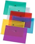 5 Assorted Color A4 Popper Wallets - Clear Plastic Paper Wallets for Document Storage and Office Organization Supplies - Lightweight Transparent Folders with Snap Closure