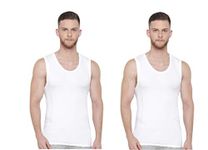 Lexora Men's 100% Cotton White Sleeveless RNBS Vest Innerwear (100 cm) 2 Pieces