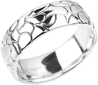 Men's 925 Sterling Silver Textured Band Nugget Wedding Ring - 7 MM (Size 13.25)