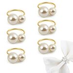 Ubuymart Napkin Ring Set 6 Elegant Napkin Ring Holders Pearl Napkin Rings Modern Ring Holder Serviette Buckles Metallic Adornment for Table Settings Kitchen Dinner Party Wedding