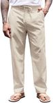 COOFANDY Men's Casual Linen Pants Elastic Waist Drawstring Yoga Beach Pants Lightweight Loose Fit Trousers with Pockets, Beige, XX-Large