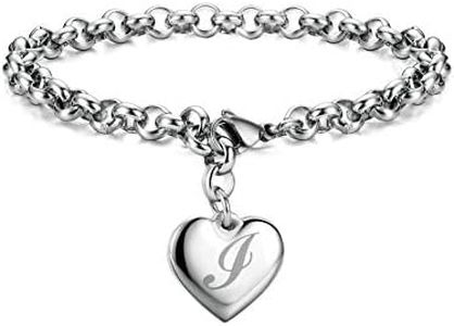 Monily Initial Charm Bracelets for Women Stainless Steel Charm Bracelets for Women Letters I Alphabet Heart Bracelet Jewelry Gifts for Women