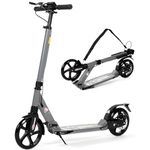 Adult Kick Scooter with Disc Handbrake, Foldable Adjustable City Scooter with Dual Suspension, 200mm Big Wheels Scooter for Kids Ages 8-12 and up (Grey)