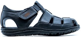 Lusco men`s real leather strap outdoor beach summer closed toe comfort fisherman sandals (Black, UK Footwear Size System, Adult, Men, Numeric, Medium, 11)