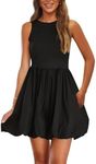 PRETTYGARDEN Summer Dresses for Women 2025 Casual Sleeveless Tank Mini Short Dress Crew Neck Bubble Sundress with Pockets (Black,Medium)