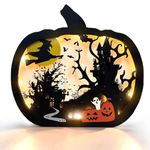 Larger Halloween Wooden Table Sign, LED Light Up Pumpkin Tabletop Centerpiece, Thicken Lighted Spooky Table Toppers with Fixed Bracket for Home Room Tier Tray Party Decoration Supply