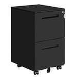 SONGMICS Mobile File Cabinet, with 2 Drawers, Lock, for Office Documents, Suspended Folders, Pre-Assembled, 39 x 45 x 69.5 cm (L x W x H), Matte Black OFC52BK