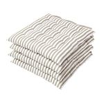 HOMESCAPES Grey and White Stripe Seat Pad Cushion for Dining Chairs Set of 4 100% Cotton Chair Pad with Straps 40 x 40 cm