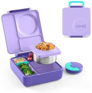 Omie OmieBox Insulated Bento Lunch Box with Leak Proof Thermos Food Jar-3 Compartments, Two Temperature Zones, One Size, (Purple Plum)