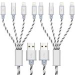 ASICEN Multi Charging Cable 2Pack 1Ft Short Multi Charging Cord Braided 4 in 1 Multiple USB Cable Charger Cable with Lightning/Type C/Micro USB Port for Cell Phone, iPhone, Galaxy, PS, Tablets & More