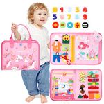 hahaland Ultra Portable Educational Travel Toys, Montessori Busy Board for Toddlers 1 2 3 4 Years Old, Baby Holiday Essentials Busy Book, Airplane Toys, Birthday Gifts for Girls - Pink Unicorn