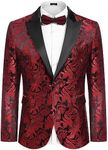 COOFANDY Men's Paisley Blazer Slim Fit Sequin Tuxedo Jacquard Party Suit Jackets Red/Black