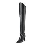 DREAM PAIRS Women's Thigh High Boots Over The Knee Heels Long Sexy Pointed Toe Boots, Black/Pu, 8