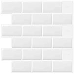 DEWOO White Peel and Stick on Wall Tiles,Self Adhesive Kitchen Backsplash Metro Subway Wall Tile 10-Sheet（12"x 12"）