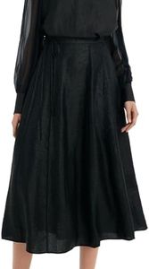 Skirts for Women Midi Length Xiang Yun Silk A Line Swing Flowy Drawstring High Waist Causal Long Skirt Dress Black