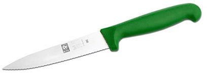 5 Inch Serrated Edge, High Carbon German Stainless Steel razor Sharp Blade, Super Grip, Green Handle, Kitchen Utility knife.