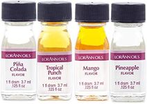 LorAnn SS Tropical Variety pack, 1 dram (.0125 fl oz - 3.7ml) bottles - 4 pack - Includes 1 Each of Tropical Punch, Pineapple, Pina Colada, Mango