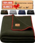 Whispering Winds 100% Wool Blanket - Large 60"x 84" Ultra Soft, Warm & Thick Camping Blanket, Outdoor Bushcraft, Survival, Military Green
