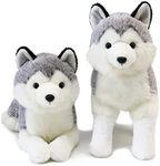 2 Pcs Siberian Huskies Stuffed Animals Standing and Lying Plush Toy