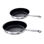 LE CREUSET 3-Ply Stainless Steel Non-Stick Frying Pan Set, 2 Pieces, Diameter 20 cm, Diameter 24 cm, Silver