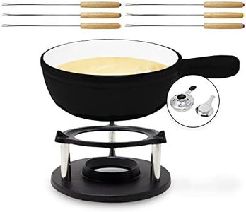 ToCis Big BBQ Holsten Fondue Set Including 6 Forks | Cheese Fondue with teapot Warmer 1.5 L cast Iron | Enamelled Fondue Also Suitable for Broth and Chocolate | Perfect for The Holidays, Black