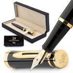 Wordsworth & Black Fountain Pen Set, 18K Gilded Medium Nib, Includes 24 Pack Ink Cartridges, Ink Refill Converter & Gift Box, Gold Finish, Calligraphy, [Black Gold], Perfect for Men & Women