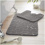 GC GAVENO CAVAILIA Memory Foam Bath Mat For Bathroom 2 Piece | Highly Water Absorbent Quick Dry Toilet Rugs | Waterproof Back Anti Slip Bathroom Mat | Grey