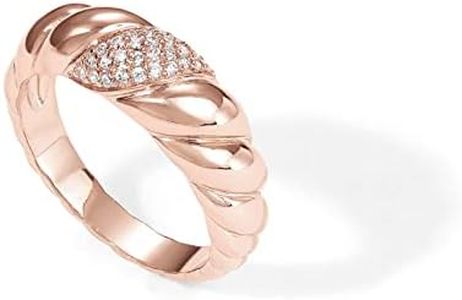 PAVOI 14K Gold Plated Croissant Dome Ring | Twisted Braided Gold Plated Ring | Chunky Signet Ring for Women, 10, Rose Gold, Cubic Zirconia