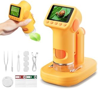 HEWEIMEI 1600X Microscope for Kids, 4K 2.0" Screen Kids Microscopes with Slides Kit Microscope for Toddlers Christmas Birthday Gifts Toys for 3-14 Year Old Children Students (Yelllow)