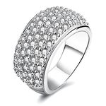 Uloveido Women Silver Color Round Cubic Zirconia Wide Eternity Band Wedding Engagement Rings for Girls CZ Pave Setting Comfort Anniversary Ring for Women Ladies CR002 (Platinum, O)