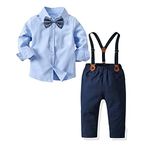 Volunboy Baby Boys Gentleman Suit, Toddler Formal Bow Tie Shirts + Suspenders Pants 4PCS Outfit(Blue,2-3 Years,Size 100)