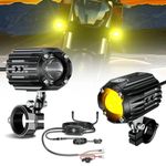 Motorcycle Auxiliary LED Light Driving Spotlights White/Amber Fog Lights with Mount Brackets Wire Harness Waterproof Offroad Work Lights Compatible with Motorcycle J-eep Car Truck 60W Driving Lamps