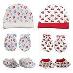 LuvLap CAPS BOOTIES MITTENS SET CHERRY PARACHUTE PRINT PO2