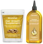 Premium Hair Growth Oil XL 170ml + Hair Supplement - Rosemary, Biotin, Jojoba, Castor, Coffee, Argan, Baobab, Ginger & Tea Tree Oil - Hair Growth & Thickening & Loss Prevention - UK Based Brand