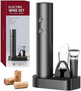 BONACHEF 5-in-1 Electric Wine Bottle Opener Gift Set Battery Operated Corkscrew Automatic Wine Opener Kit with Foil Cutter, Wine Aerator Pourer, Vacuum Wine Stopper and Storage Base, Black
